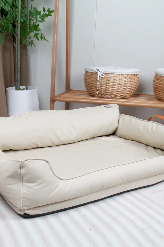 Large Dog Bed Leather Soft Plush Donut Snuggly Warm Cozy Pet Mat for S