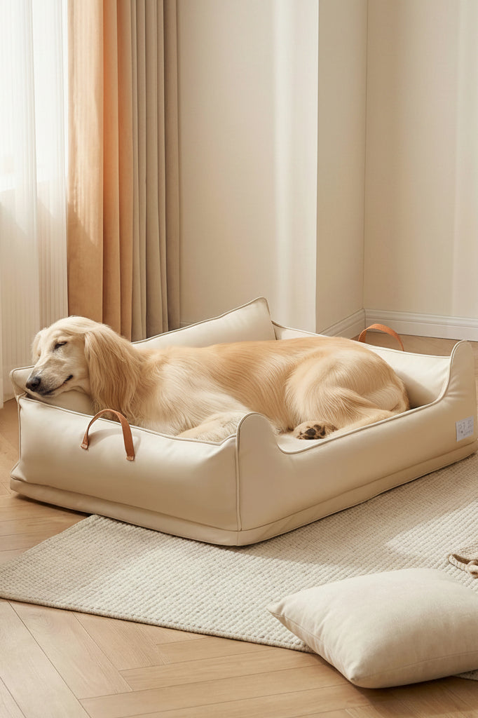 Large Dog Bed Leather Soft Plush Donut Snuggly Warm Cozy Pet Mat for S