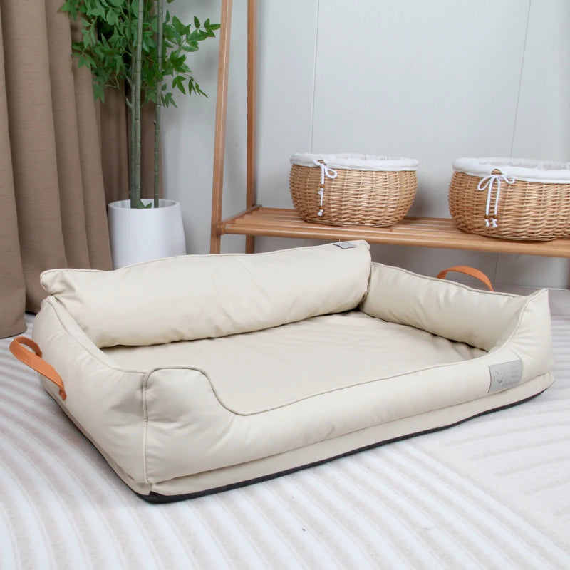 Large Dog Bed Leather Soft Plush Donut Snuggly Warm Cozy Pet Mat for S